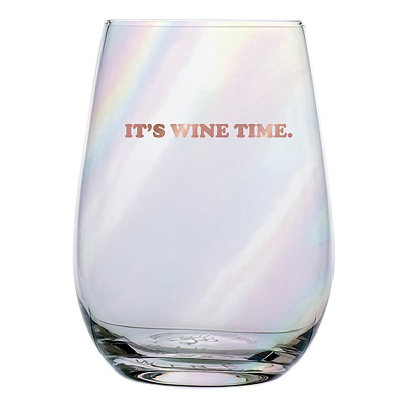 Slant Collections Stemless Wine Glass, 20-Ounce, Wine Time