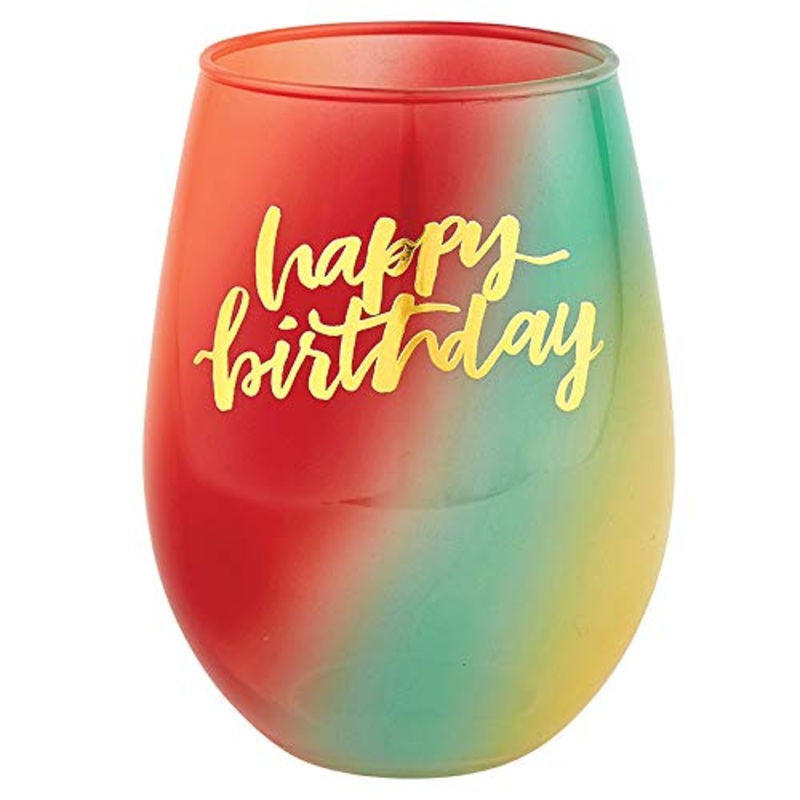 Slant Collections Stemless Wine Glass - Happy Birthday 20 oz.
