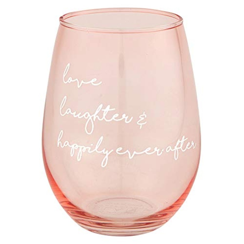 Slant Collections Stemless Wine Glass - love, laughter, & happily ever after 20 oz.
