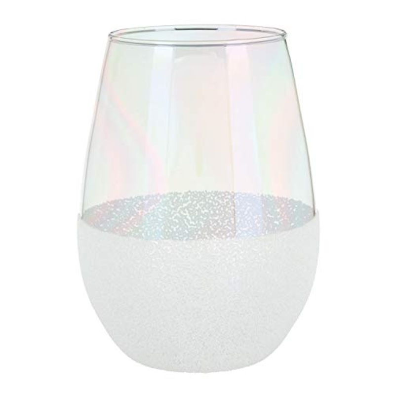 Slant Collections Stemless Wine Glass - White Beads 20 oz.