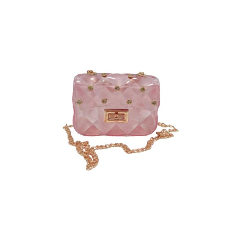 doe a dear Pink Rhinestone Stud Quilted Jelly Purse