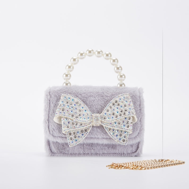 doe a dear Rhinestone Bow Furry Purse