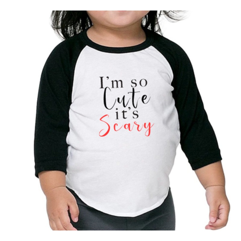 Paper Cow Halloween So Cute It's Scary Toddler Baseball Tee 3T