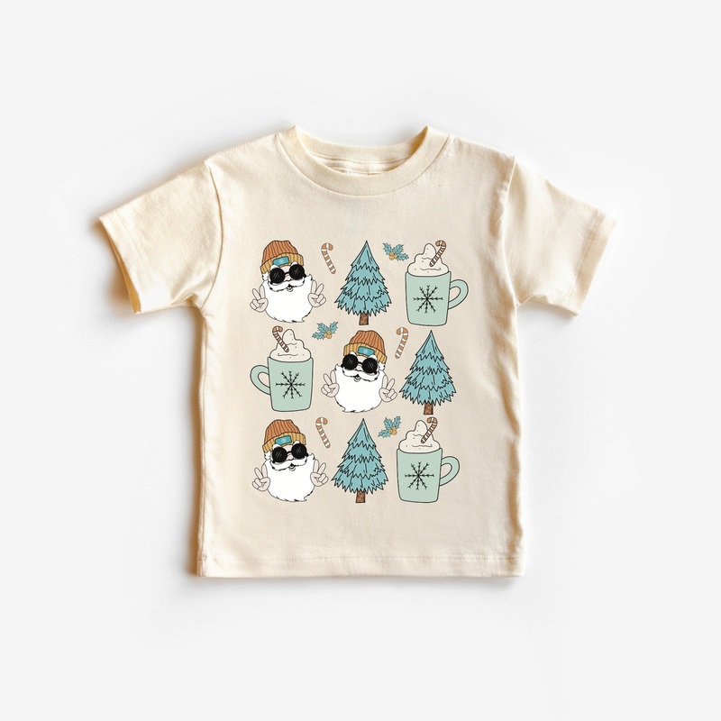 Benny and Ray Apparel Cool Santa Christmas Tree Blue Shirt Hot Coco,  Natural 2T