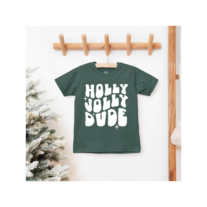 Benny and Ray Apparel Holly Jolly Dude Christmas Shirt, 2T, Forest, White 2T