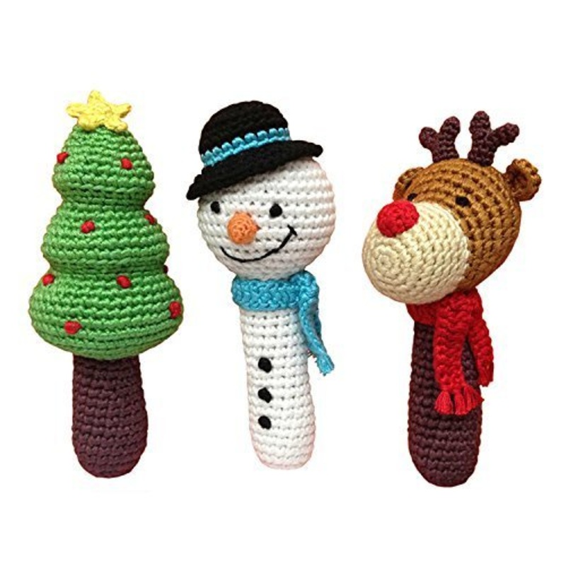 Cheengoo Hand Crocheted Organic Rattles Assorted Holiday Stick Rattles
