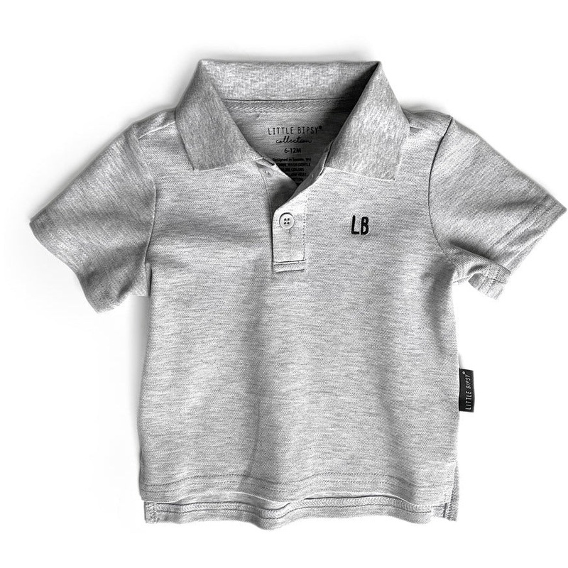 Little Bipsy Short Sleeve Polo Shirt, Grey 0-3M
