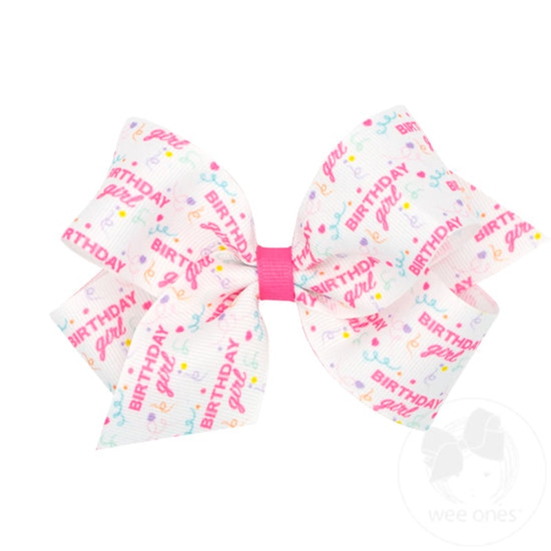Wee Ones Medium Festive Birthday Girl Printed Grosgrain Hair Bow