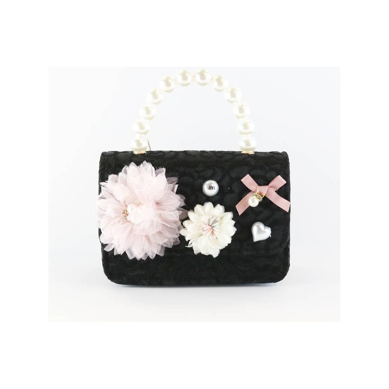 Doe A Dear Floral Appliques Tweed Purse, Black