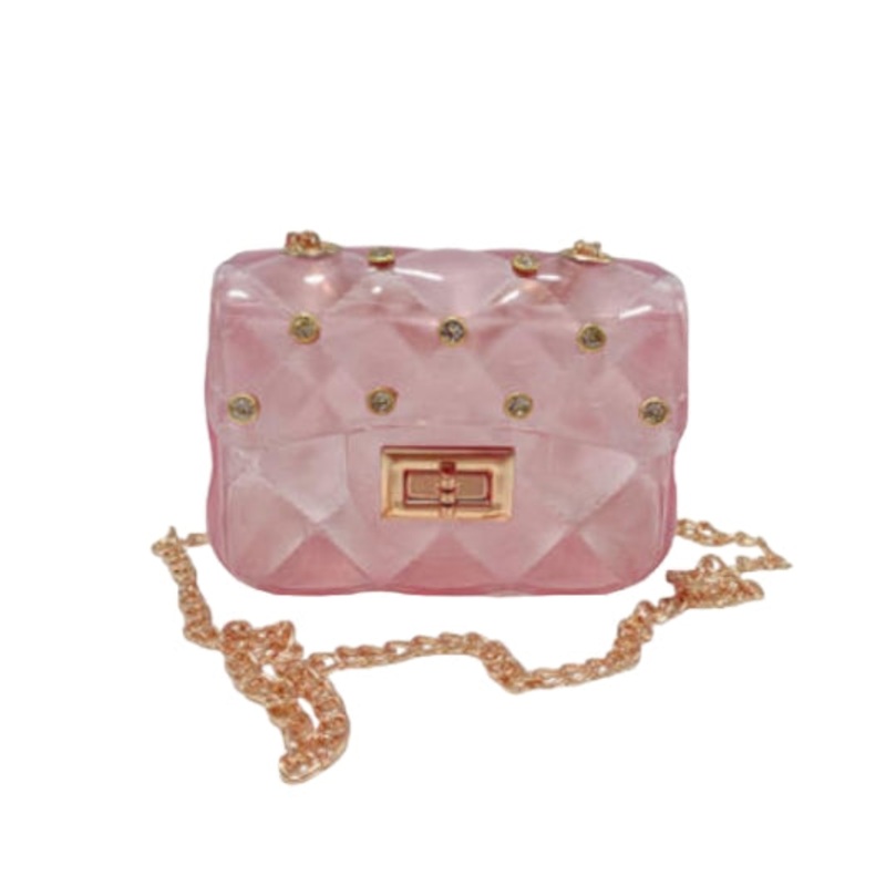 Doe A Dear Rhinestone Stud Quilted Jelly Purse, Pink