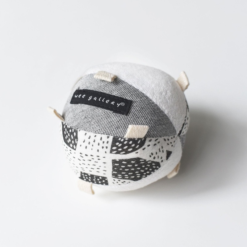 Wee Gallery Black and White Tag Ball with Rattle for Infants