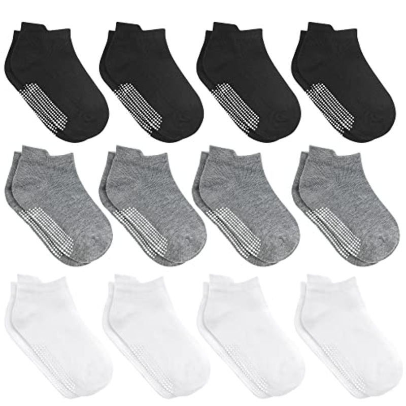Debra Weitzner 6 Pairs Non-Slip Toddler Ankle Socks With Grips for Baby Boys and Girls Anti-Slip Socks for Infant's Kids, Size 3-5