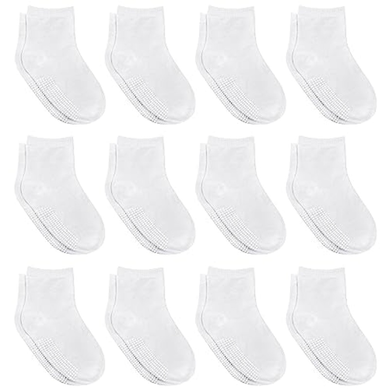Debra Weitzner 6 Pairs Non-Slip Toddler Socks With Grips for Baby Boys and Girls - Anti-Slip Crew Socks for Infant's and Kids, 6-12 Months