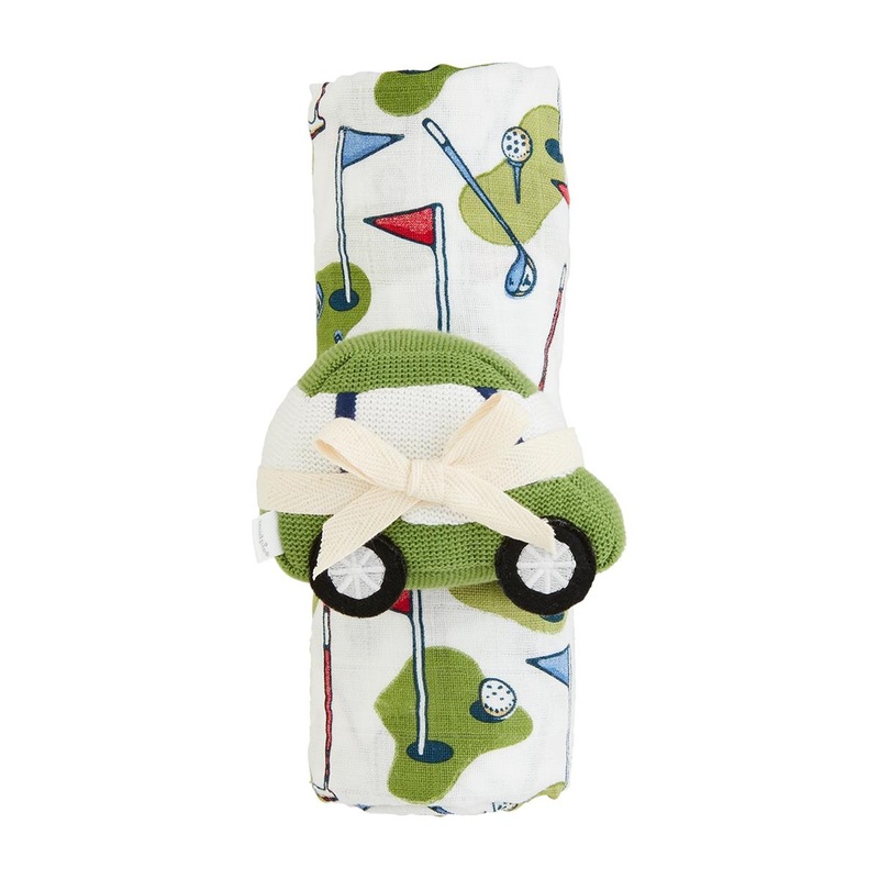 Mud Pie Blue Golf Swaddle & Rattle Set