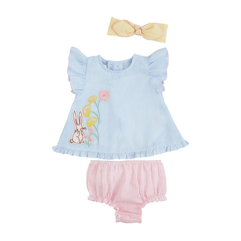 Mud Pie Floral Bunny Pinafore Set 0-3M