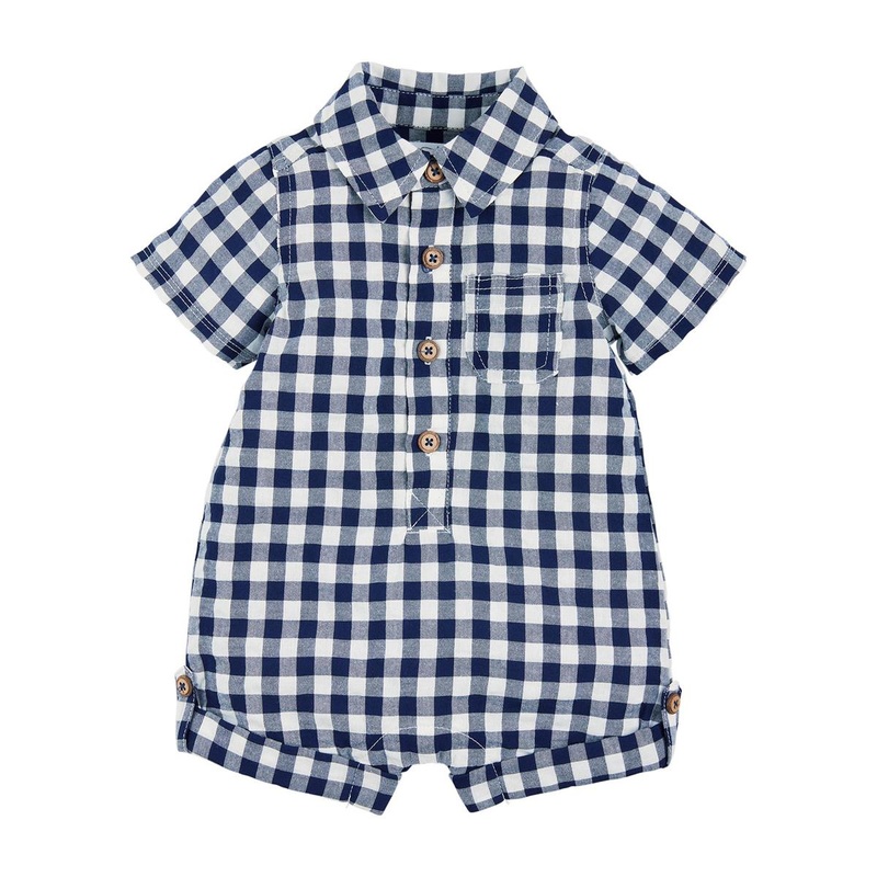 Mud Pie Navy Gingham Shortall 3-6M