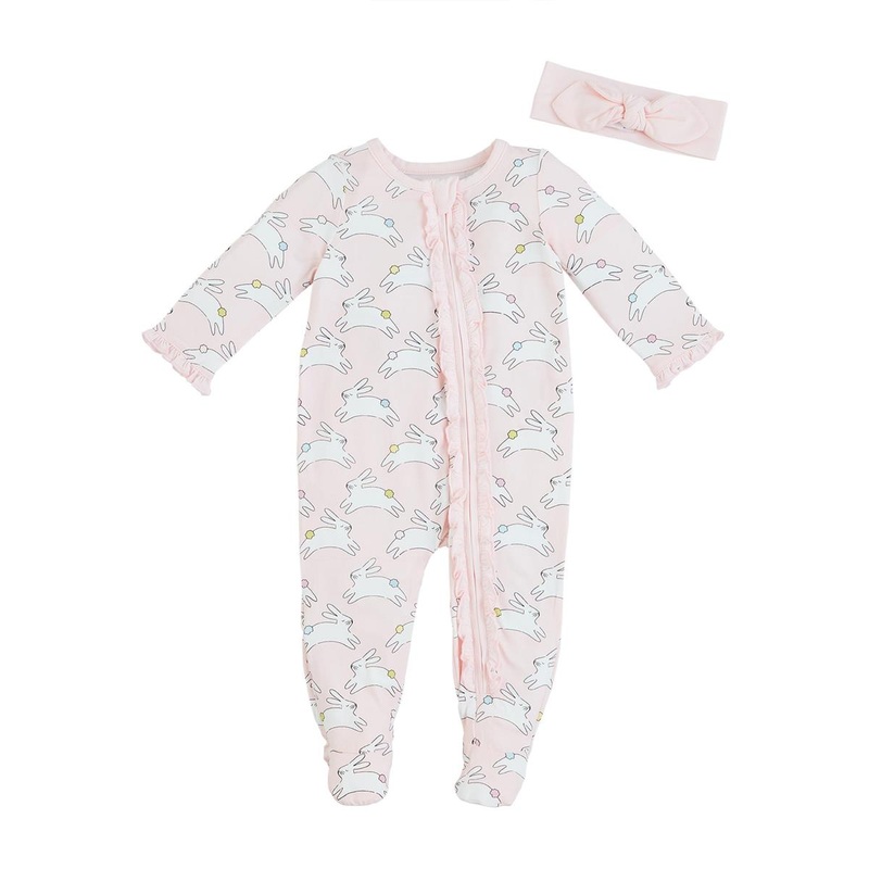 Mud Pie Pink Bunny Sleeper & Headband Set 0-3M