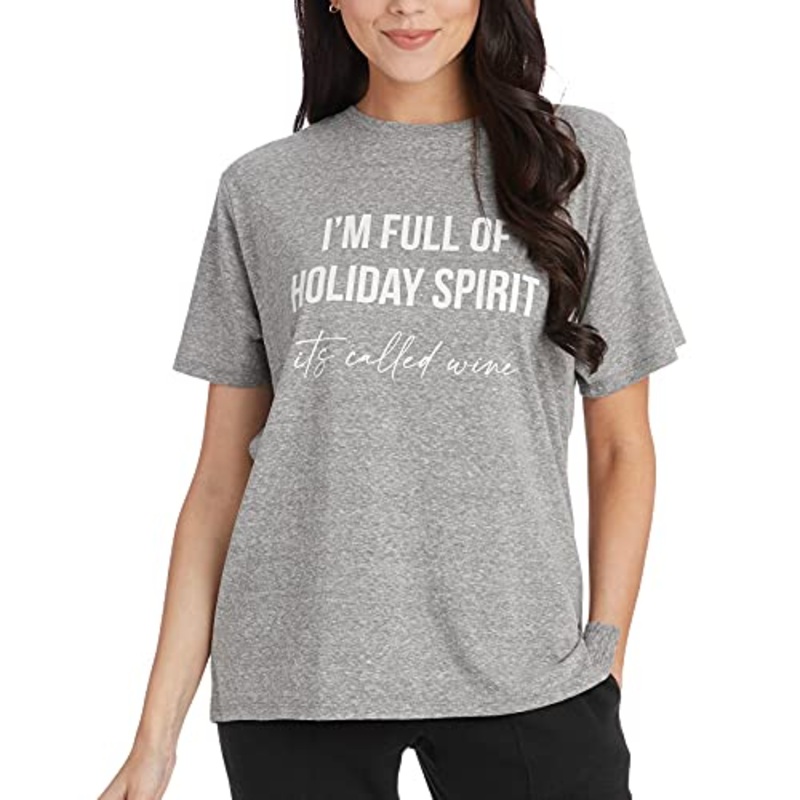 Mud Pie Women's Christmas Holiday Graphic Tee, Gray, Small/Medium