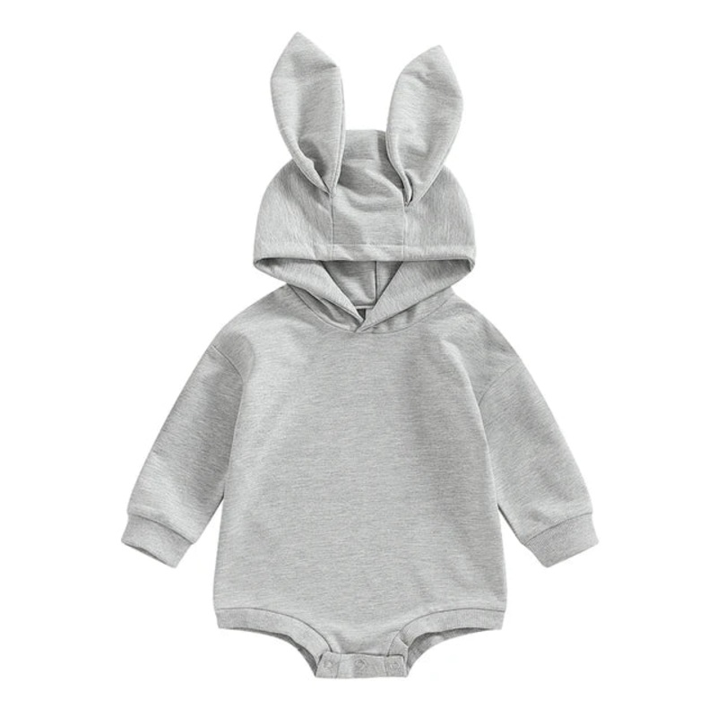 Sparkledots Baby Boy Spring/Easter Solid Color Long Sleeve Hoodie With Rabbit Ears Sweatshirt Romper 0-18M, A Gray 3M