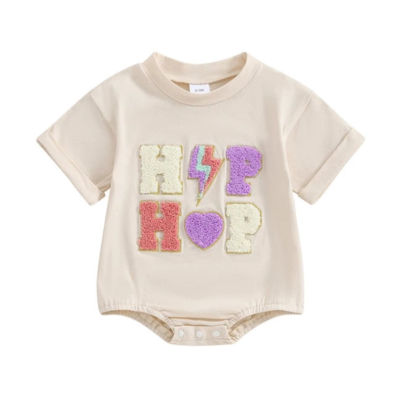 Sparkledots Baby Girls Easter Chenille Letter Romper Hip Hop Lightning Bolt Pastel, 1 Ivory 3M