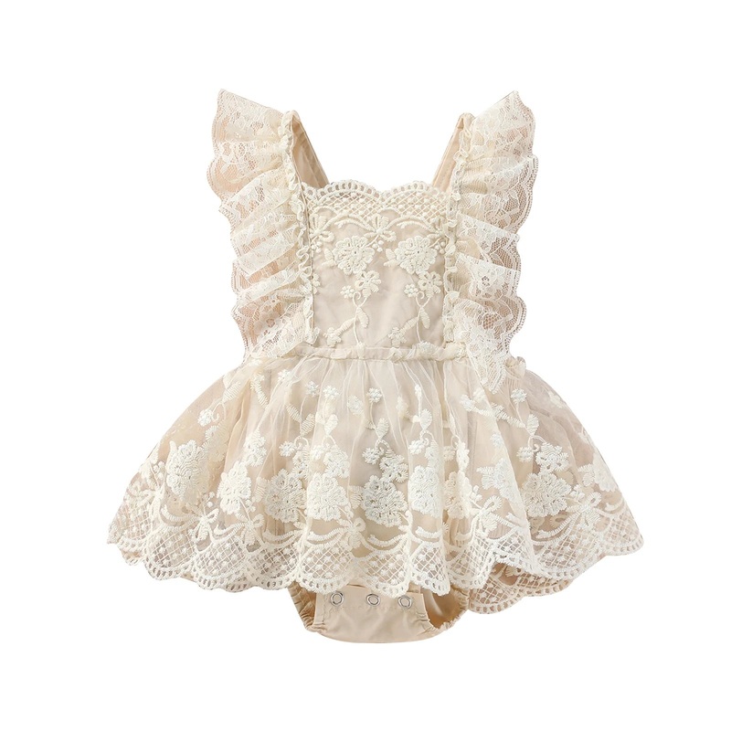 Sparkledots Baby Girls Summer Romper With Floral Lace Embroidery Skirt 3M