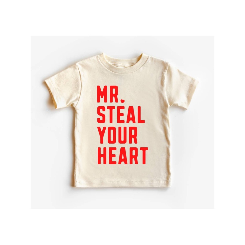 Benny and Ray Apparel Mr Steal Your Heart Valentines Day Shirt Toddler and Youth, Natural 2T