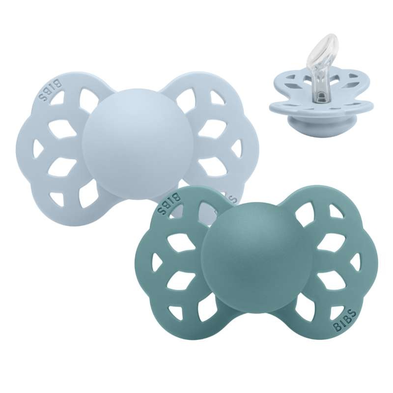 BIBS Pacifiers - Infinity Collection with Anatomical Nipple| BPA-Free Baby Pacifier | Made in Denmark | Set of 2 Baby Blue / Island Sea Infinty Color Premium Soothers | Size 0-6 Months