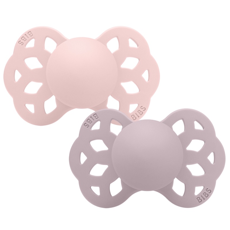 BIBS Pacifiers - Infinity Collection with Anatomical Nipple| BPA-Free Baby Pacifier | Made in Denmark | Set of 2 Blossom /Dusky Lilac Color Premium Soothers | Size 0-6 Months