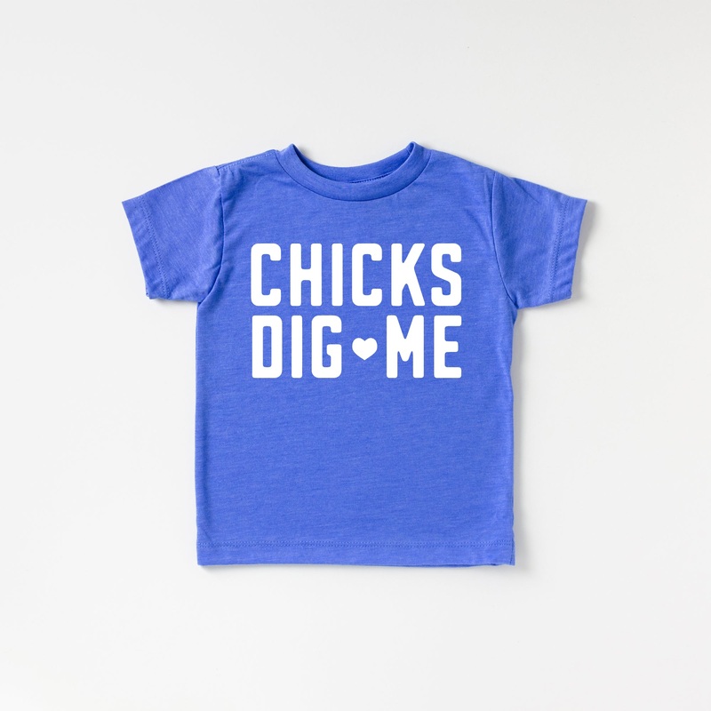 Benny and Ray Apparel Chicks Dig Me Toddler And Youth Easter Shirt, White / Heather Blue 2T