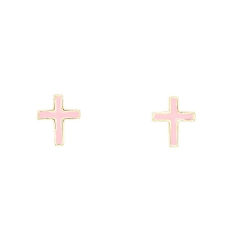 Rebecca Accessories Pink Cross Enamel Post Stud Religion Children's Earrings
