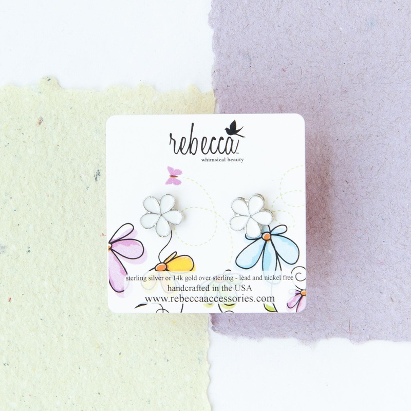 Rebecca Accessories White Flower Post Children's Earrings
