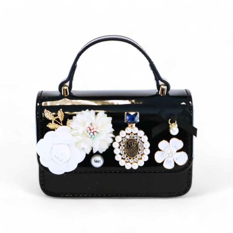 Doe A Dear Floral & Charms Patent Leather Purse, Black