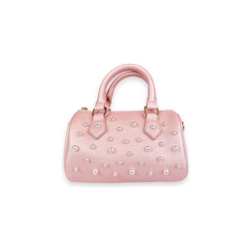 Doe A Dear Pink Pearl Studs Leather Barrel Bag