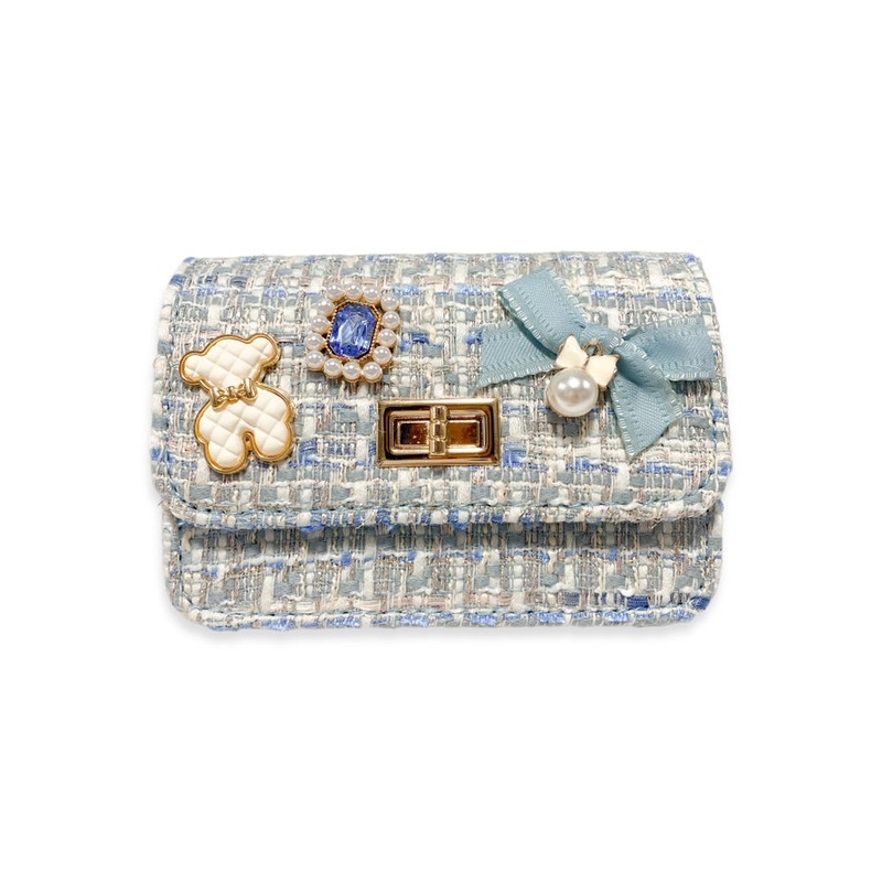 Doe A Deer Teddy & Bow Tweed Purse, Blue