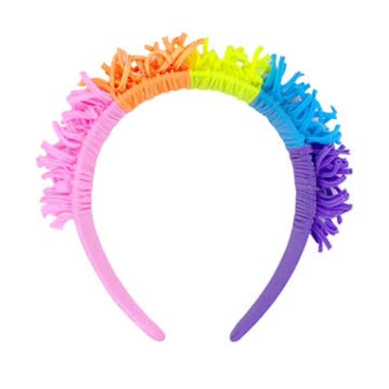 Baby Bling Fringe Hard Headband, Neon Rainbow