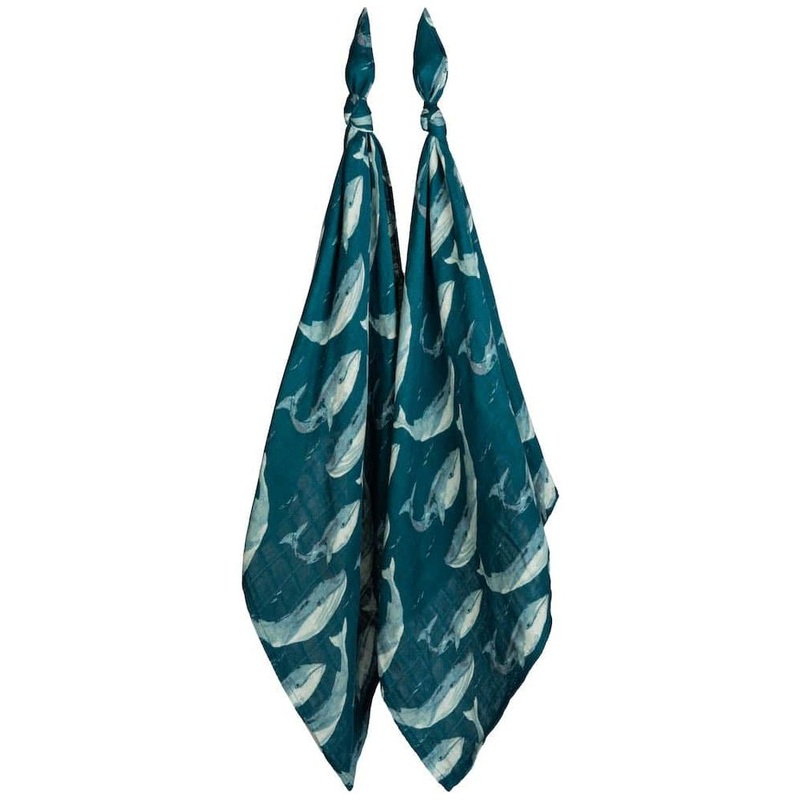 Milkbarn Blue Whale Bamboo Muslin Two-Piece Burp Cloth Set