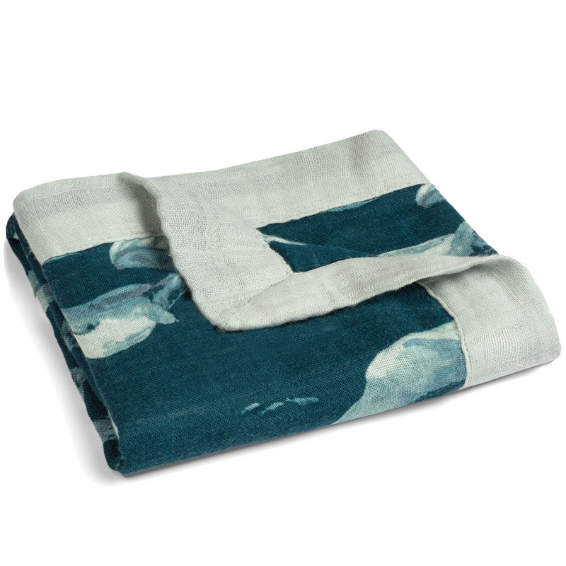 Milkbarn Blue Whale Mini Lovey Two-Layer Muslin Security Blanket