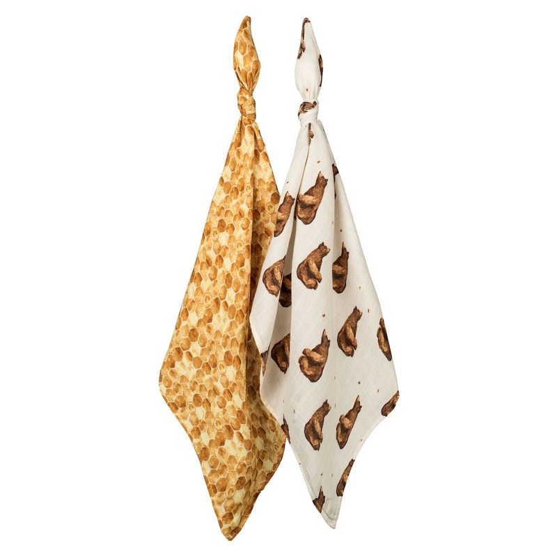 Milkbarn Honey Bear And Honeycomb Bamboo Muslin Two-Piece Burp Cloth Set