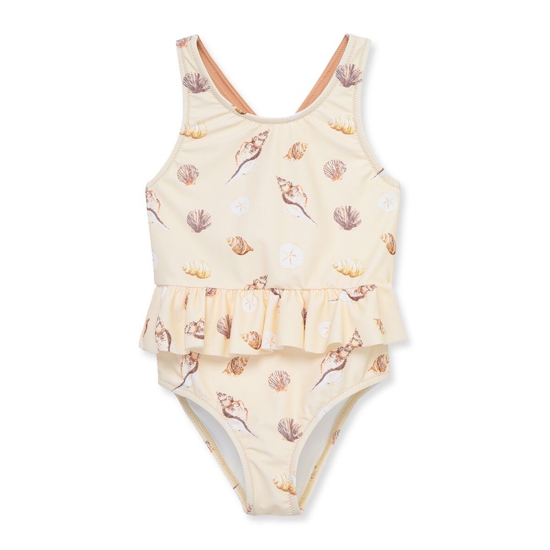 Milkbarn Ruffle Waist Suspender Swimsuit Seashells 12-18M