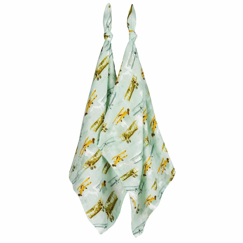 Milkbarn Vintage Planes Organic Cotton Muslin Two-Piece Burp Cloth Set