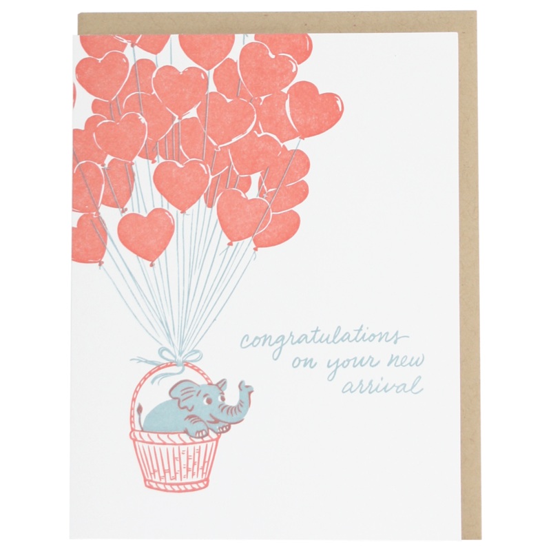 Smudge Ink Elephant And Balloons Baby Card