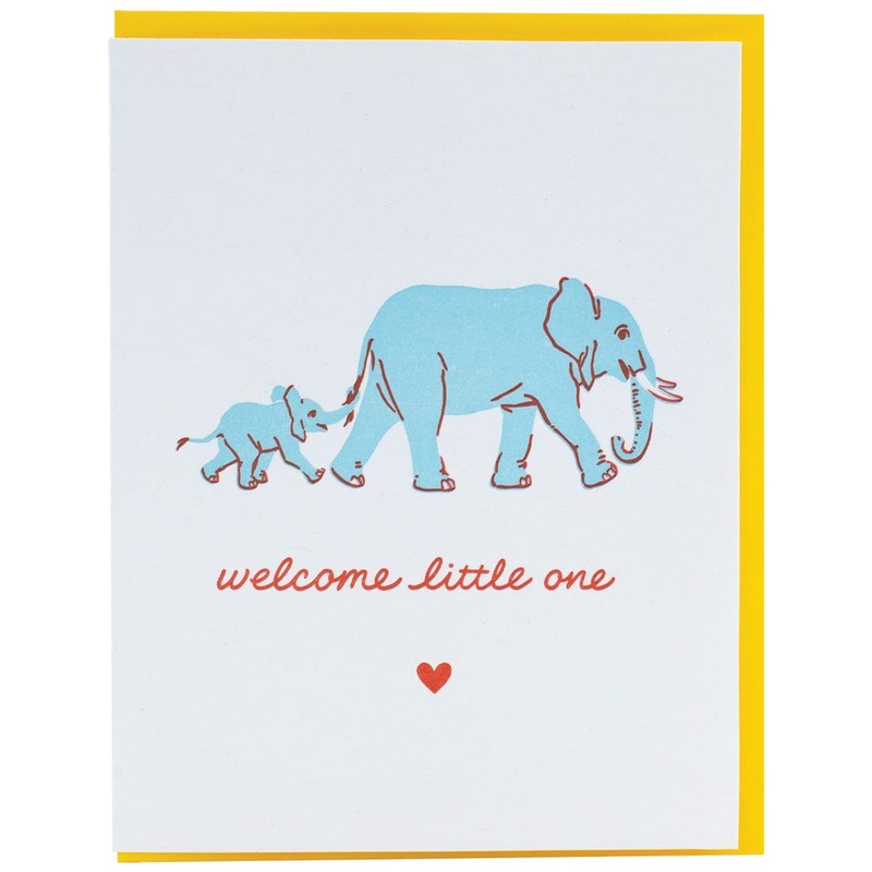 Smudge Ink Elephant Walk Baby Card