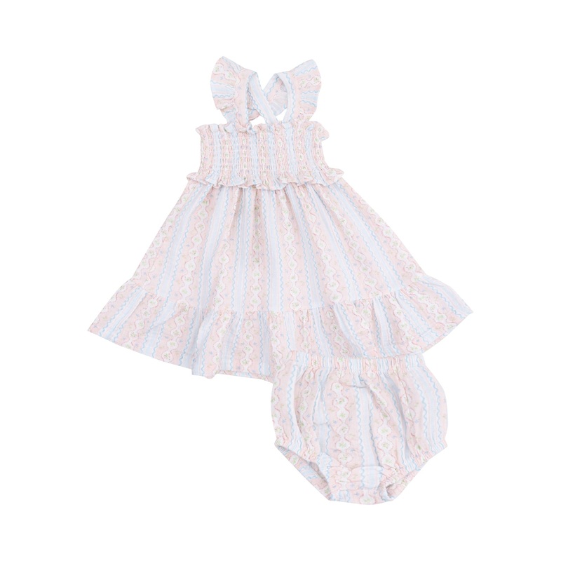 Angel Dear Ogee Floral Smocked Ruffle Sundress & Diaper Cover 6-12M