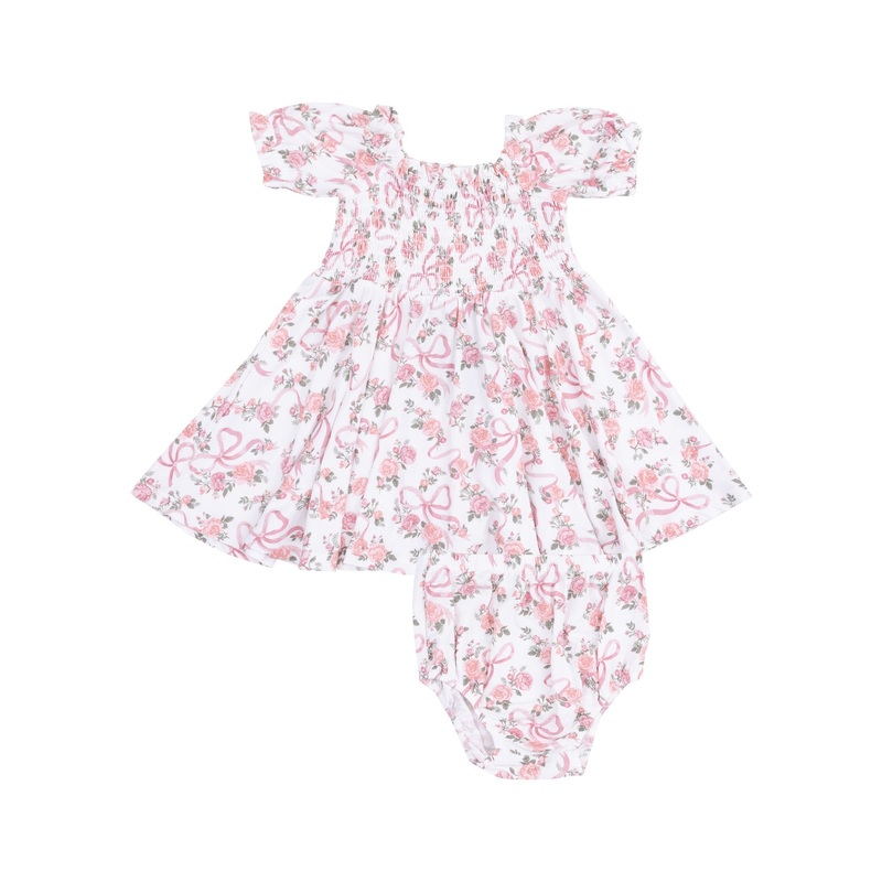 Angel Dear Ribbon And Flowers Puff Sleeve Smocked Dress And Diaper Cover 2T - Dress Only