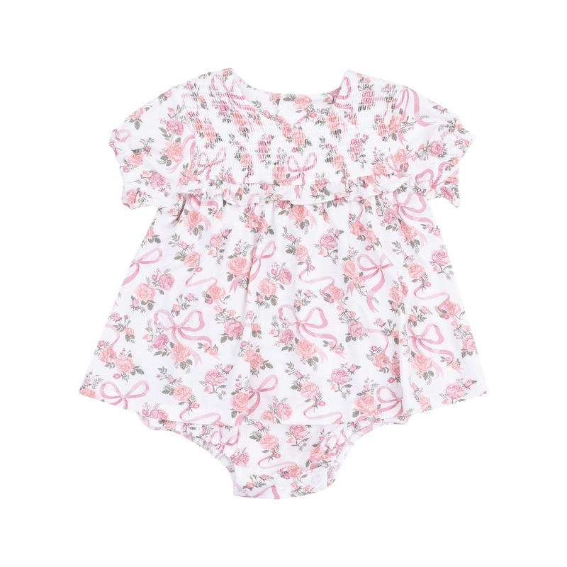 Angel Dear Ribbon And Flowers Smocked Ruffle Bubble With Skirt 3-6M