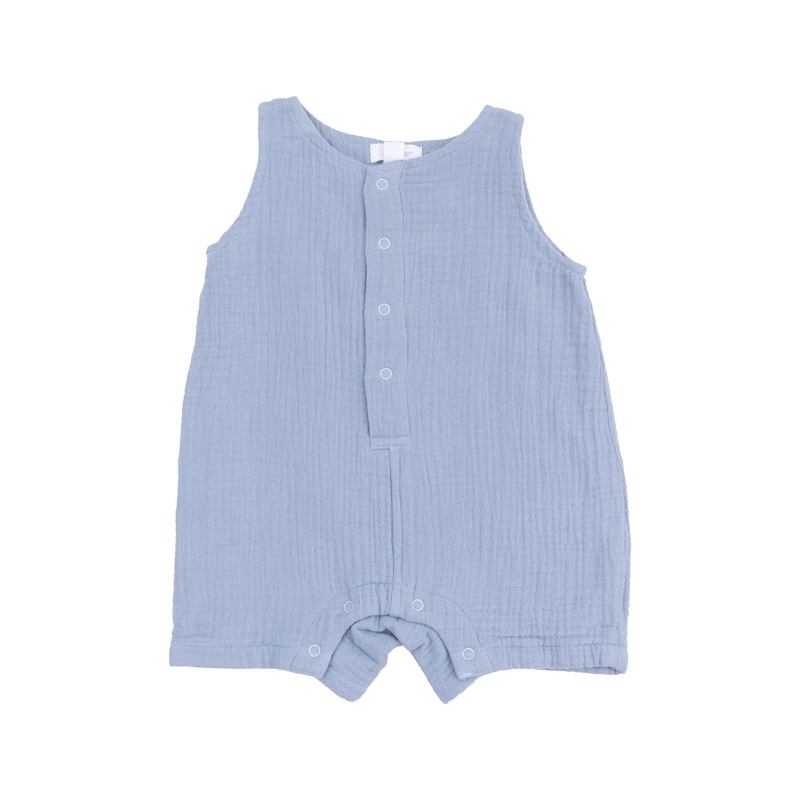 Angel Dear Solid Muslin Dusty Blue Sleeveless Shortie Romper 3-6M
