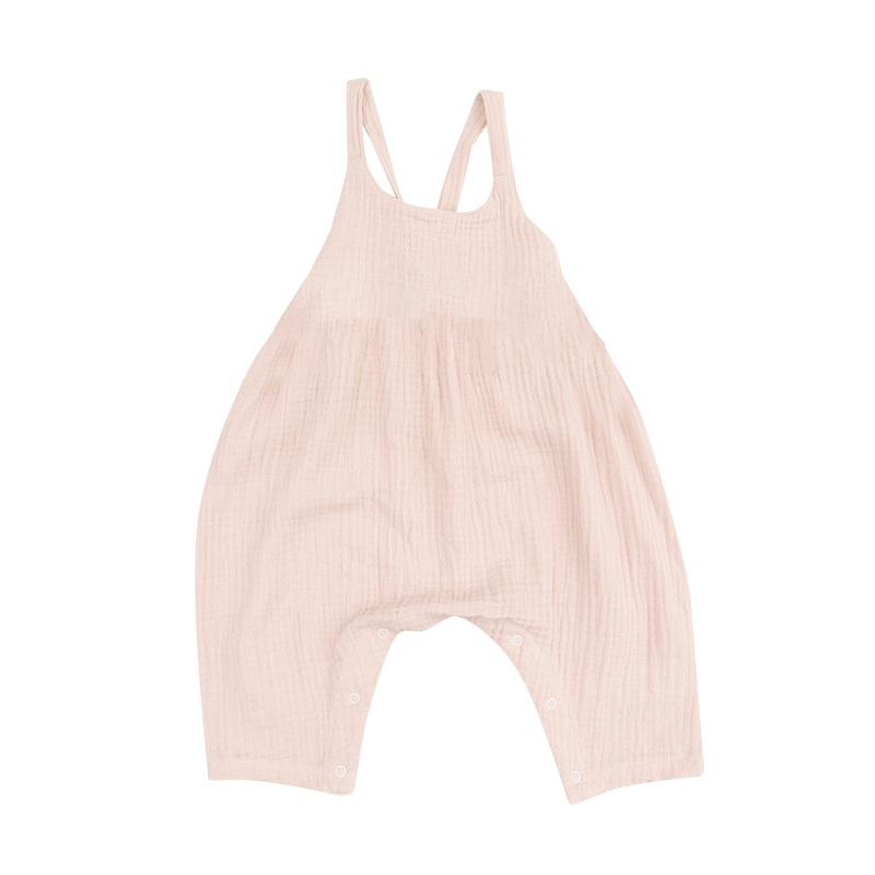 Angel Dear Solid Muslin Rose Smoke Tie Back Romper 3-6M