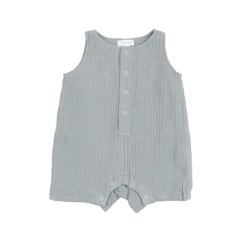 Angel Dear Solid Muslin Slate Gray Sleeveless Shortie Romper 3-6M