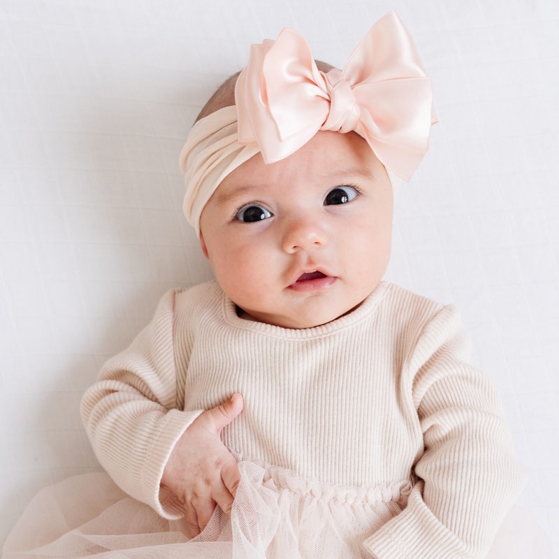Baby Bling Bows - Baby Bling Satin Small Classic Bow on soft nylon headband Rosebud