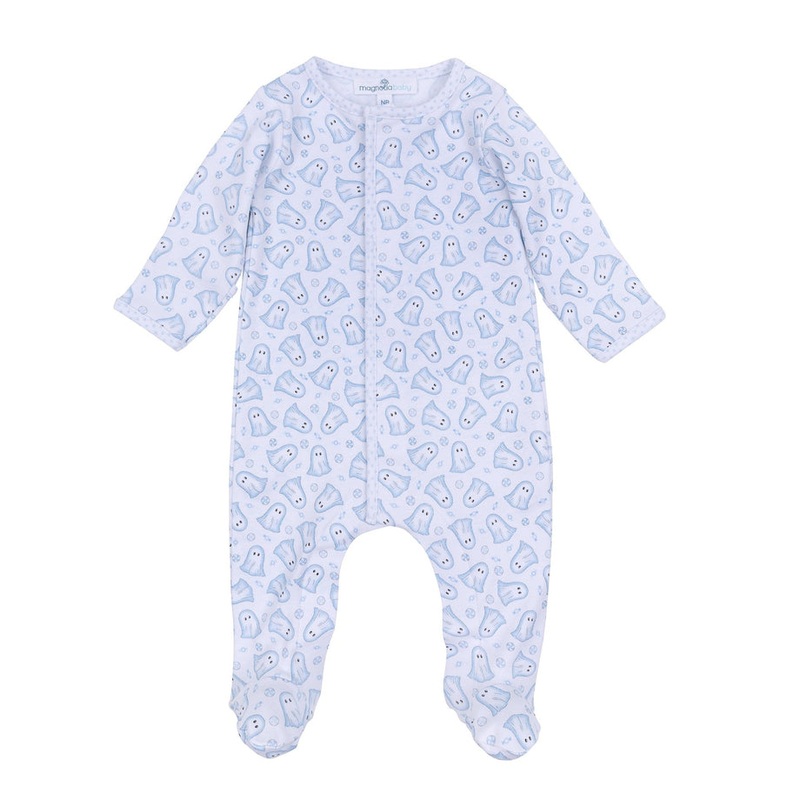 Magnolia Baby My Little Boo Light Blue Printed Zipper Footie Newborn